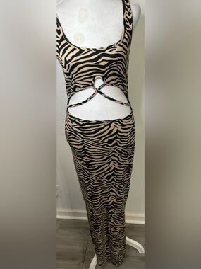 J for Justify Tan & Black Zebra Print Cutouts Maxi Dress - Size S